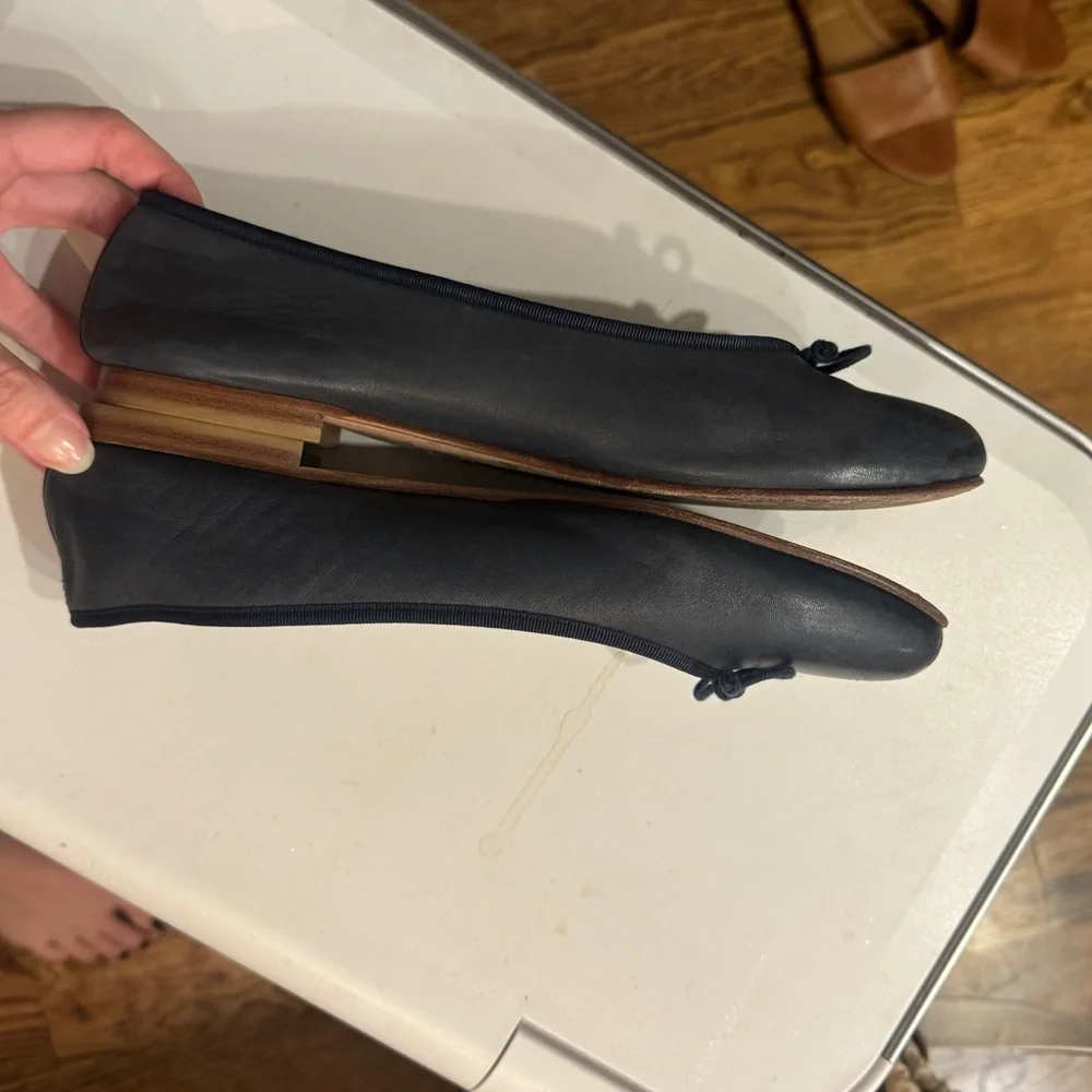 Margaux The Demi Navy Leather Bow Ballet Flats
